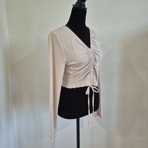 SHEIN Light Blush Ruched Tie-Front Crop Top